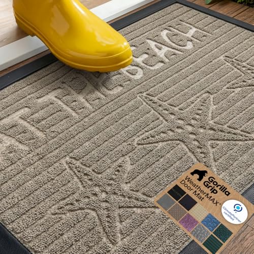 GORILLA GRIP WeatherMAX Door Mat, Indoor Outdoor Use, 35x23, Beige Beach