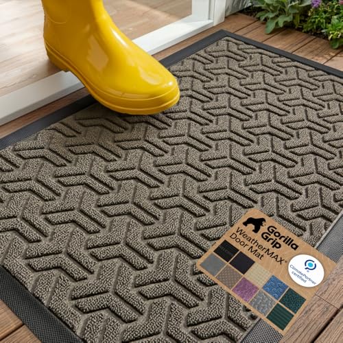 GORILLA GRIP WeatherMAX Door Mat, Indoor Outdoor Use, 29x17, Gray Geometric