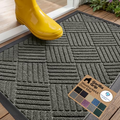 GORILLA GRIP WeatherMAX Door Mat, Indoor Outdoor Use, 29x17 Gray Diamond
