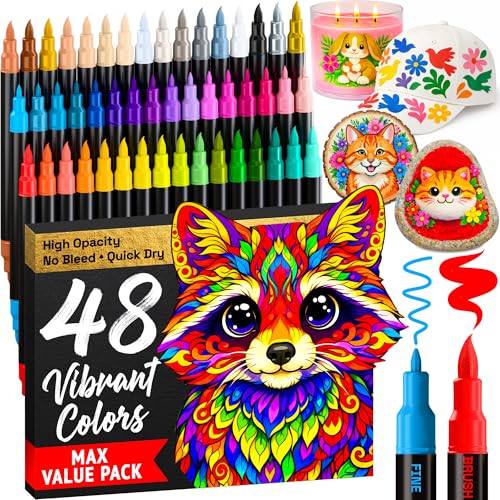 ARTISTRO 48 Multicolor Dual-Tip Acrylic Paint Marker Pens for Drawing