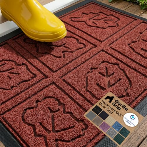 GORILLA GRIP WeatherMAX Door Mat, Indoor Outdoor, 35x23, Burgundy Leaves
