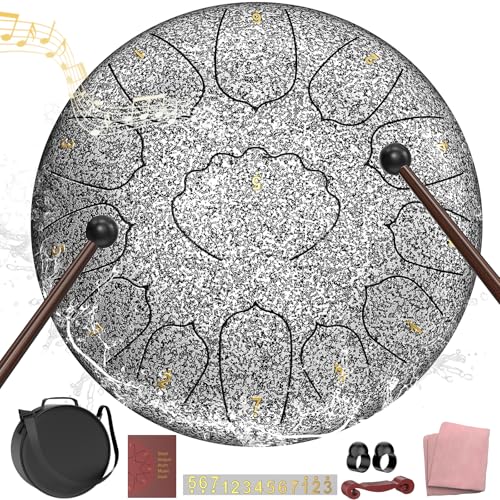 D Major Steel Tongue Drum Handpan, 12 Inch 13 Note Rain Drum for Outside Garden, Meditation Rain Chime, Musical Percussion In