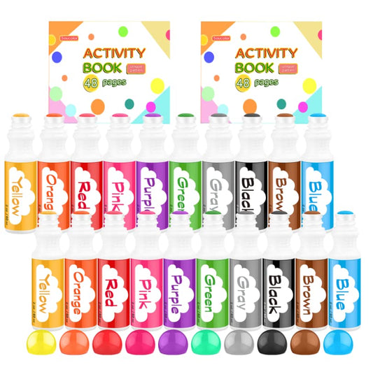 Soucolor 20 PCS 10 Colors Kids Washable Dot Markers,48 Page Activity Book