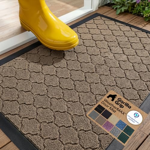 GORILLA GRIP WeatherMAX Door Mat, Indoor Outdoor, 29x17, Latte Quatrefoil