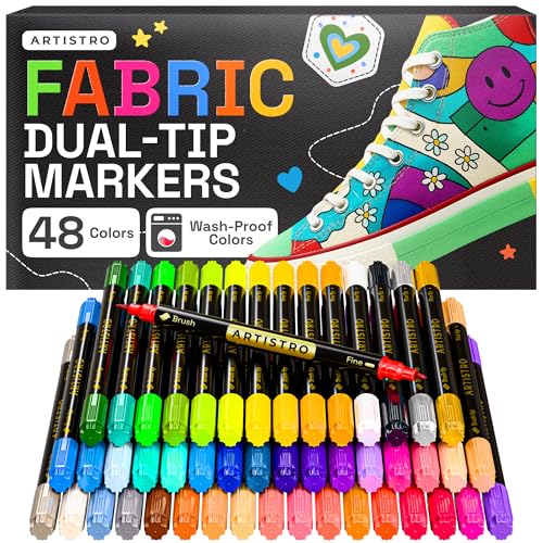 ARTISTRO 48 Multicolor Dual-Tip Fabric Markers Decorating Kit, for Clothes