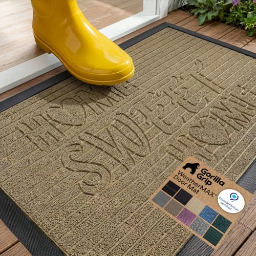 GORILLA GRIP WeatherMAX Door Mat, Indoor Outdoor, 29x17, Home Sweet Home
