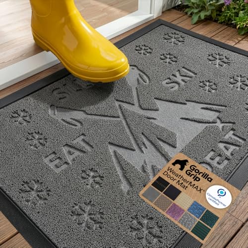 GORILLA GRIP WeatherMAX Door Mat, Indoor Outdoor, 29x17, Charcoal Skiing