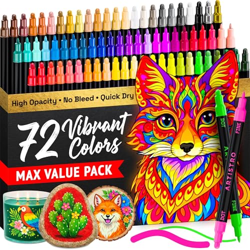 ARTISTRO 72 Multicolor Dual-Tip Acrylic Paint Marker Pens