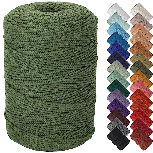 NOANTA Olive Green Macrame Cord 3mm x 328yards, Cotton Rope Macrame Yarn