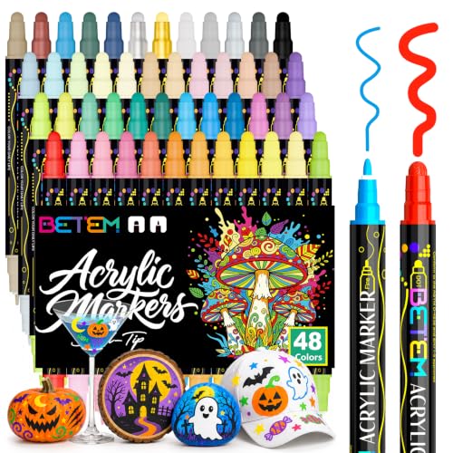 Betem48 Colors Dual Tip Acrylic Paint Markers, Fabric Decorating Kits