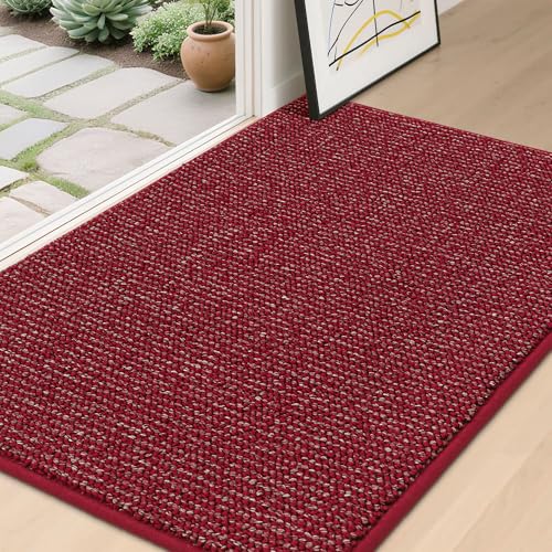 BEQHAUSE Dirt Trapper Door Mat 32" x 48", Non-Slip Washable Doormats, Red