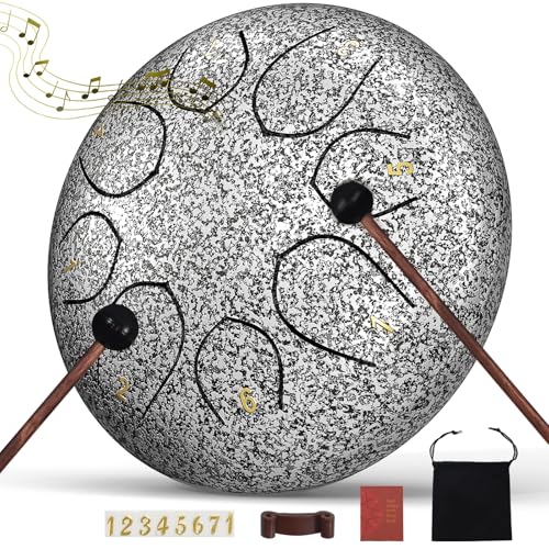 Rain Drum for Outside Garden, 6 Inches 8 Notes Steel Tongue Chakra Drums, Waterproof Meditation Rain Chime, Musical Instrumen
