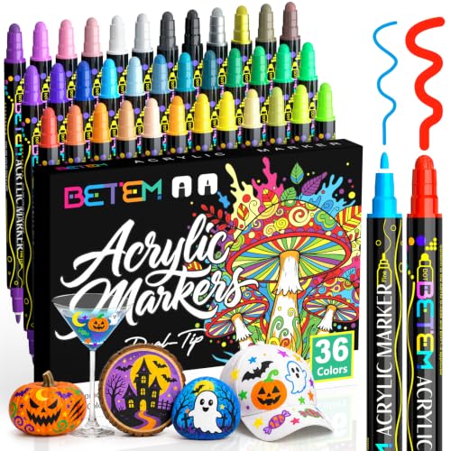 Betem 36 Colors Dual Tip Acrylic Paint Markers, Fabric Decorating Kits