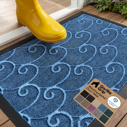 GORILLA GRIP WeatherMAX Door Mat, Indoor Outdoor, 29x17, Blue Ocean Waves