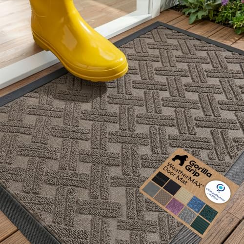 GORILLA GRIP WeatherMAX Door Mat, Indoor Outdoor, 29x17, Beige Basket Weave