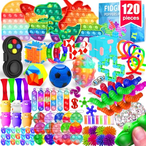MOZACI Fidget Toys, 120 Pack Fidgets Set Stocking Stuffers for Kids Party Favors Autism Sensory Toy Bulk Adults Kids Boys Gir