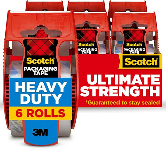 Scotch Heavy Duty Packing Tape, 1.88 in x 27.7 yd, 6 Rolls with 6 Dispensers