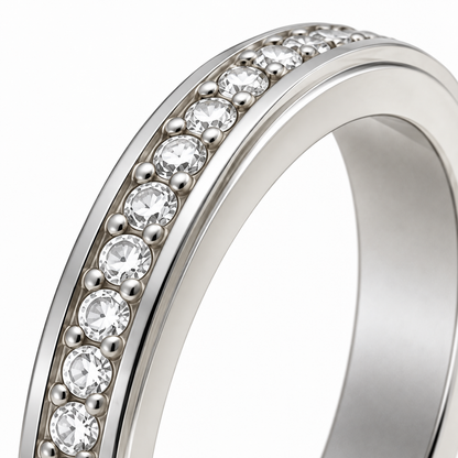 Silver-Tone Spinner Fidget Ring with Clear Cubic Zirconia