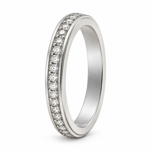 Silver-Tone Spinner Fidget Ring with Clear Cubic Zirconia