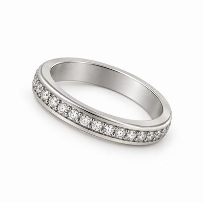 Silver-Tone Spinner Fidget Ring with Clear Cubic Zirconia