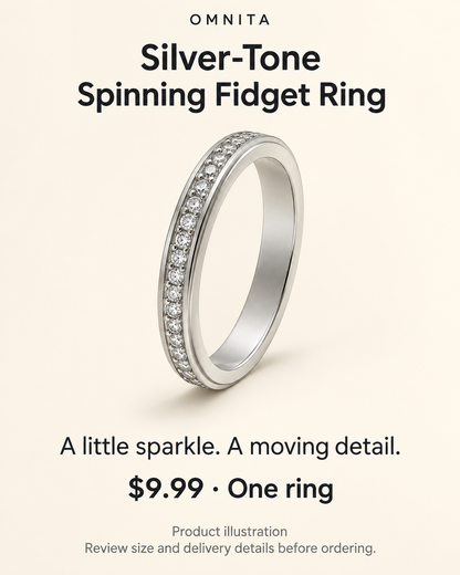 Silver-Tone Spinner Fidget Ring with Clear Cubic Zirconia